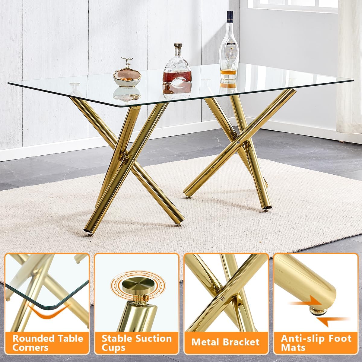 71" Glass Dining Table Set for 8, Dining Set Table and 8 Chairs