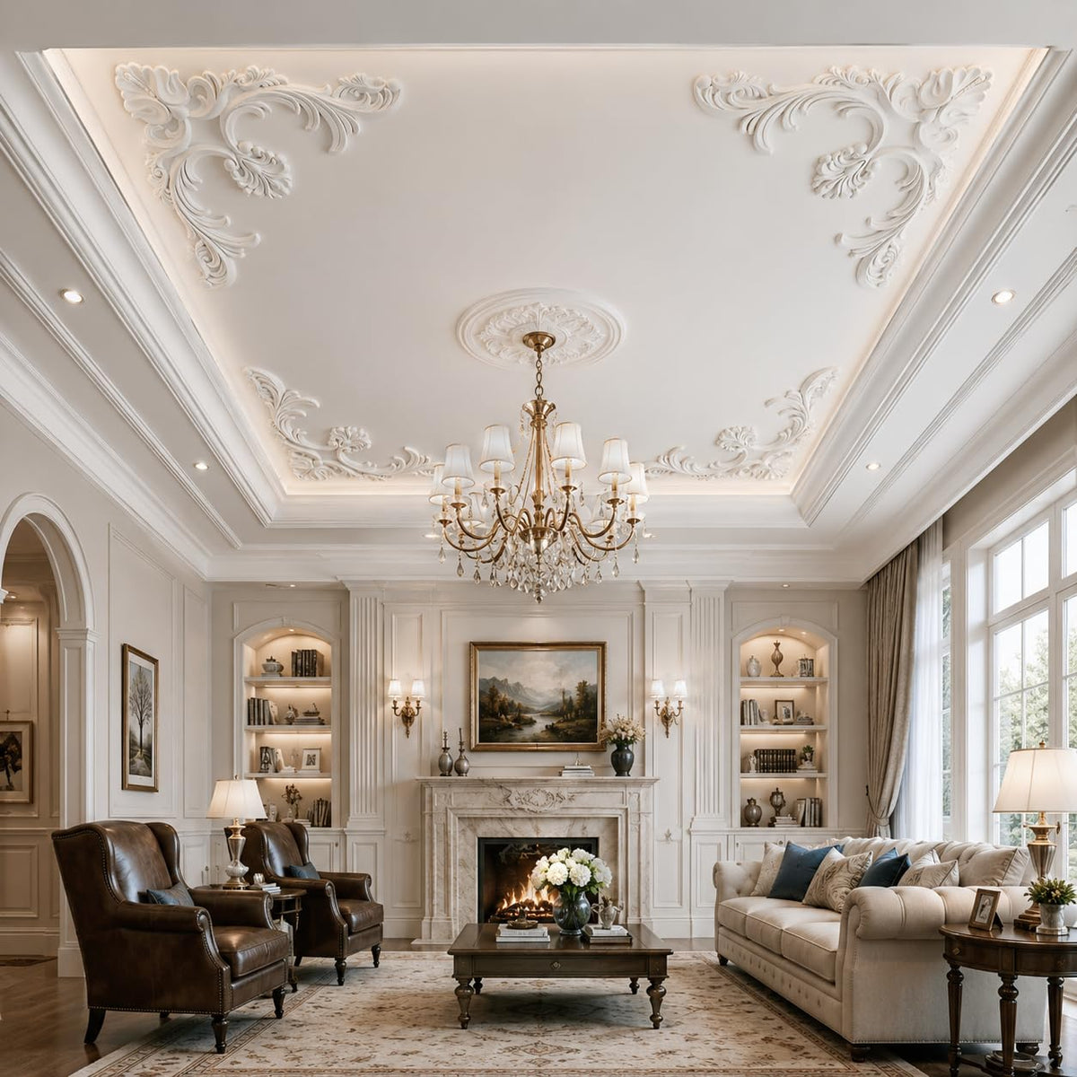 40 Inch Ceiling Medallion for Chandelier, 4-Piece Molding Kit
