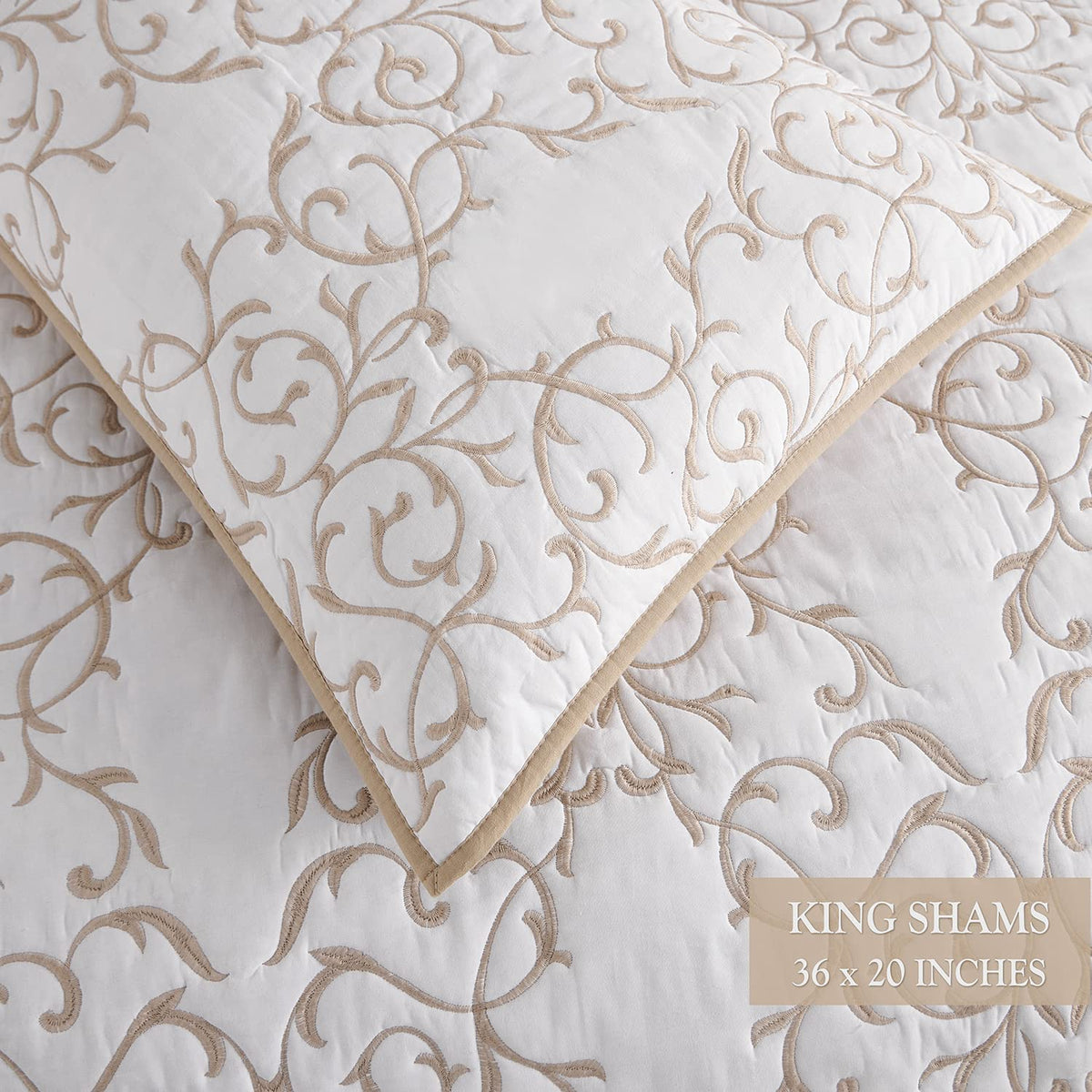 Cotton Quilt - Embroidered Beige Quilt Tan Cotton Coverlet, French Country Toile Bedding, Farmhouse Bed