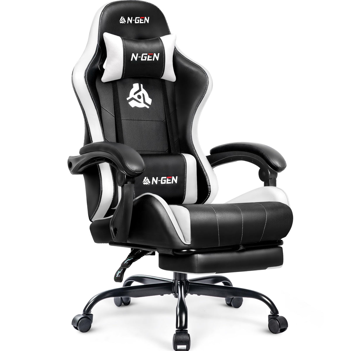 Gaming Chair, Footrest, Lumbar, High-Back, White Black