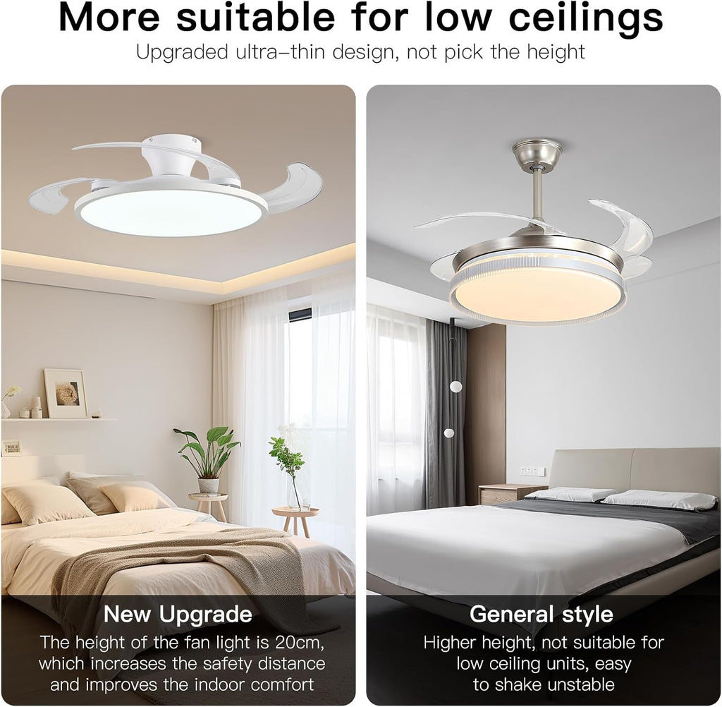 42" Flush Mount Retractable Ceiling Fan with Light & Remote
