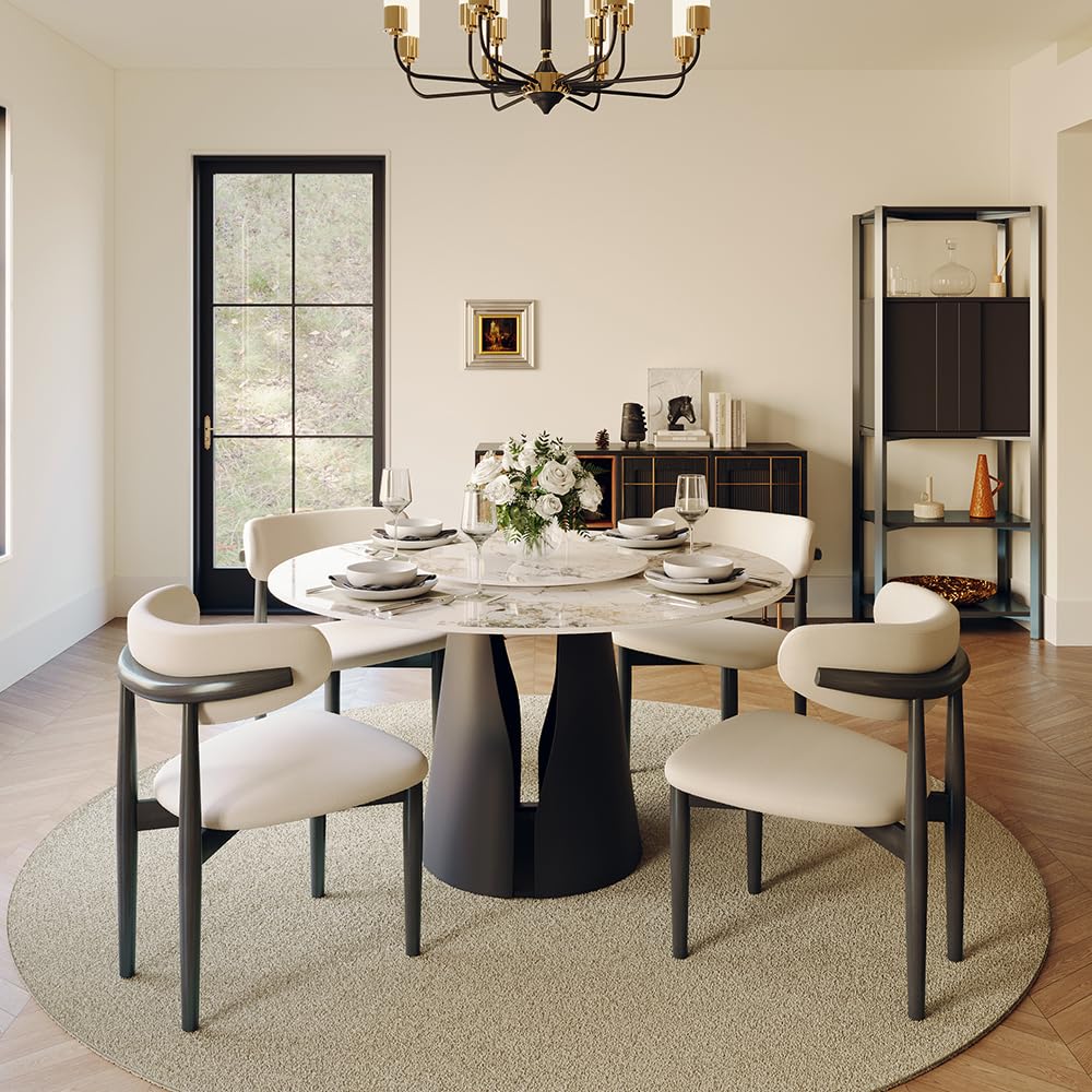 Inspired Saarinen Style Round Dining Table for 4, 47" Modern Dining Table with 23" Lazy Susan, Pandora Sintered Stone Dining Tabletop with