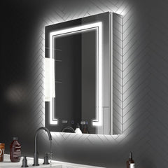 24 x 32 LED Lighted Medicine Cabinet with Mirror, Front & Backlit | Night Light, Clock & Temp Display, Defog, 5X