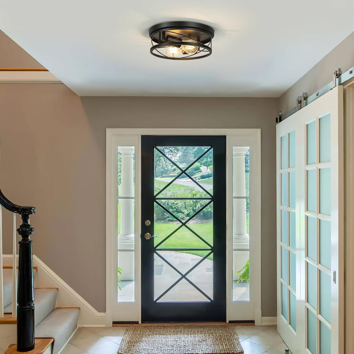 Farmhouse Lights, Black Industrial Flush Mount Ceiling Light