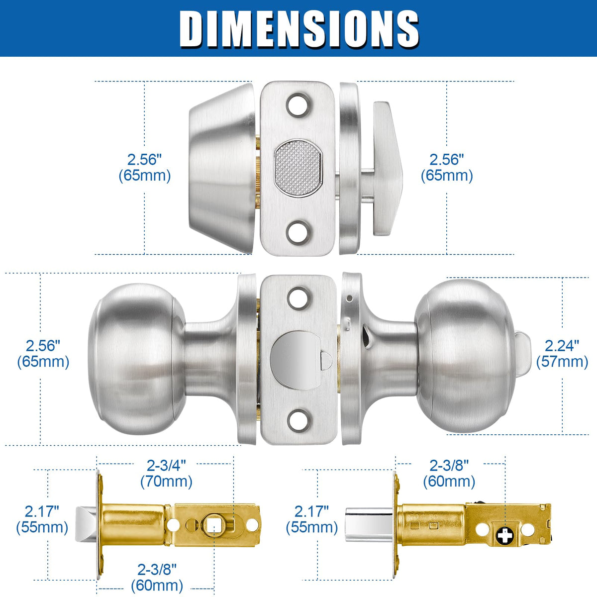 2 Sets Entry Door Knob and Single Cylinder Deadbolt Combo Set, Keyed Alike