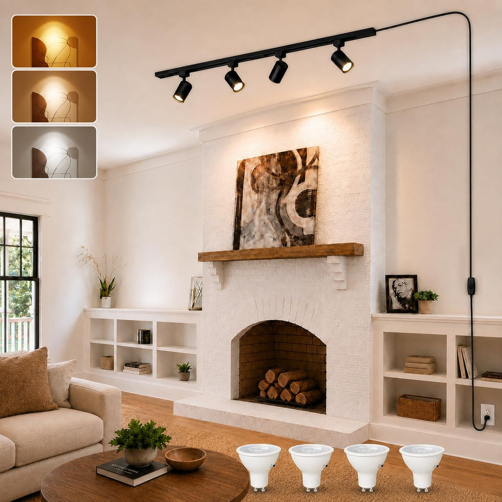 Plug in Track Lighting with Power Cord, 4-Light LED Black