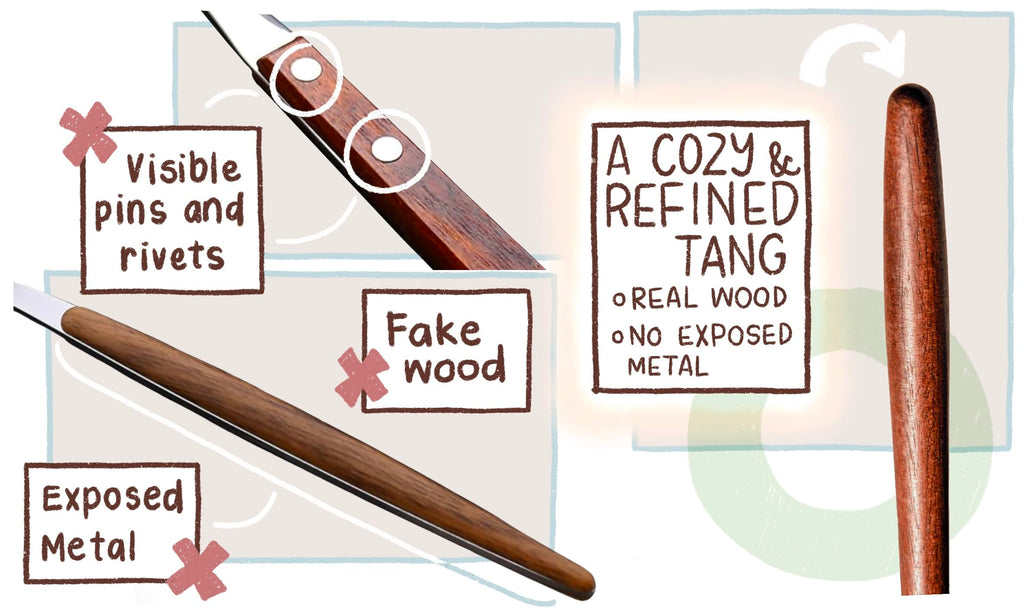 Fun Lightweight Stainless Steel Flatware Set with Walnut (4 Sets, NOM CHOP SLURP)