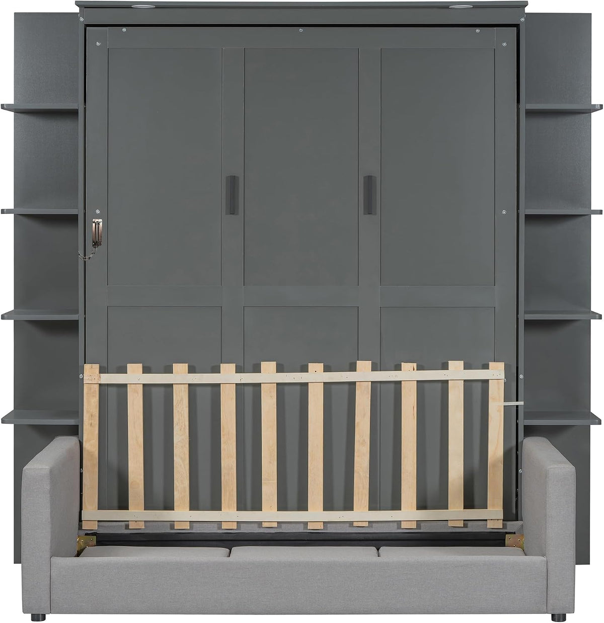 Queen Murphy with Sofa and Shelves for Bedroom or Guestroom Wall Bed Space Saving Hidden Bed,No Need Fix to The
