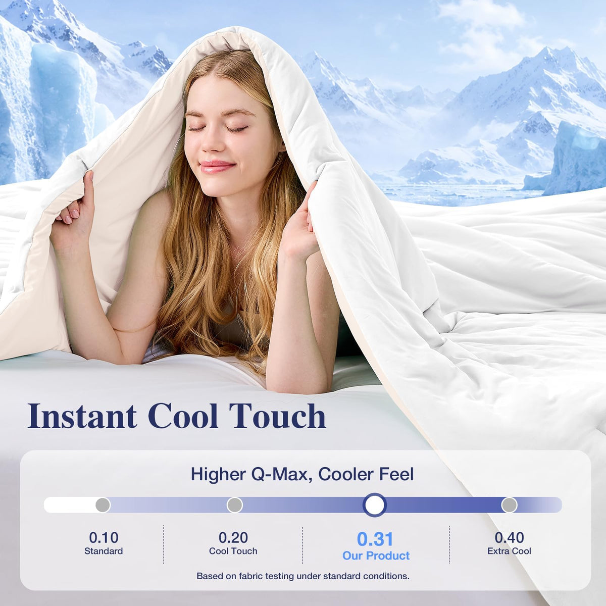 Cooling Comforter, 3-Piece Reversible Bed Set, White