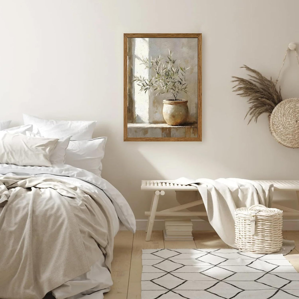 Framed Vintage Olive Botanical Tree Canvas Wall Art, Rustic Farmhouse Wall Decor, Unique Plant Art Prints Bedroom