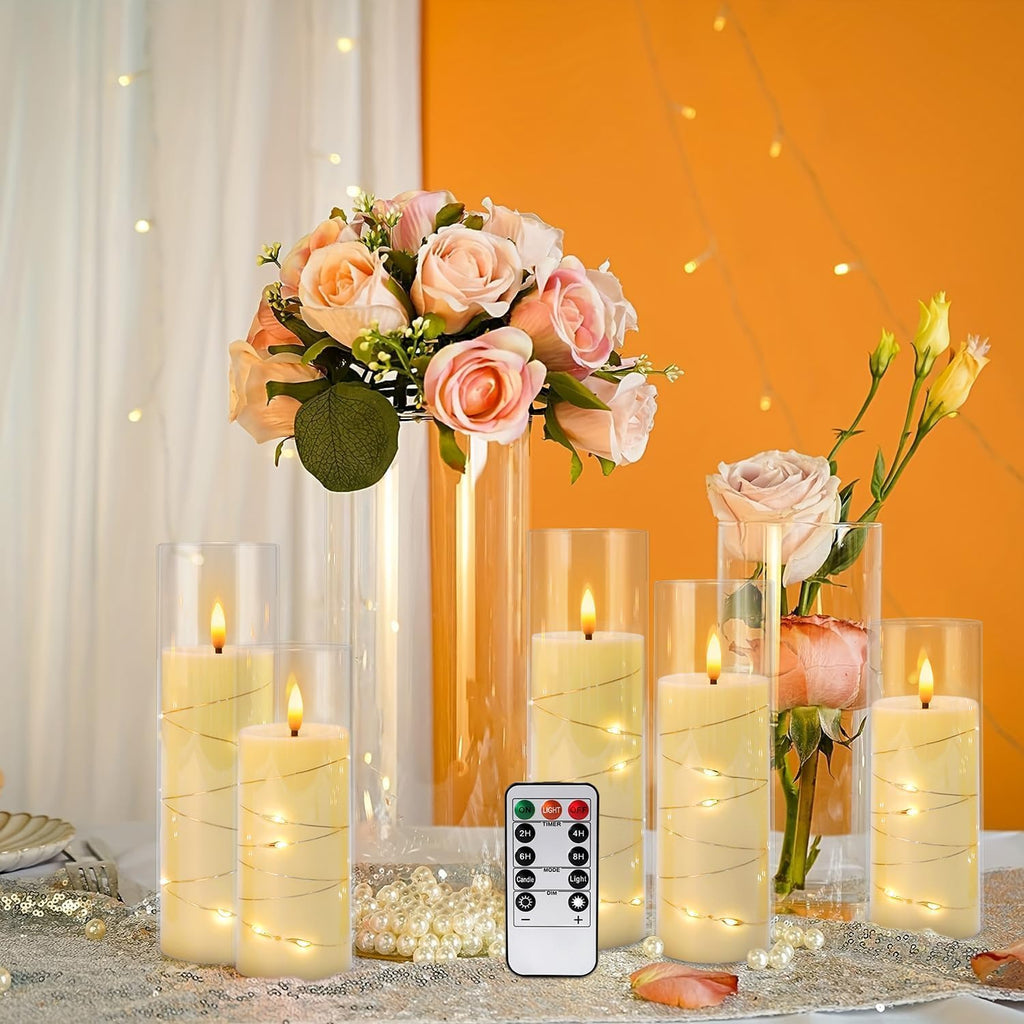 24 Pack Flameless Candles with Embedded Star String Fairy Lights, Battery Operated Candles, LED Candle, Fake Candles