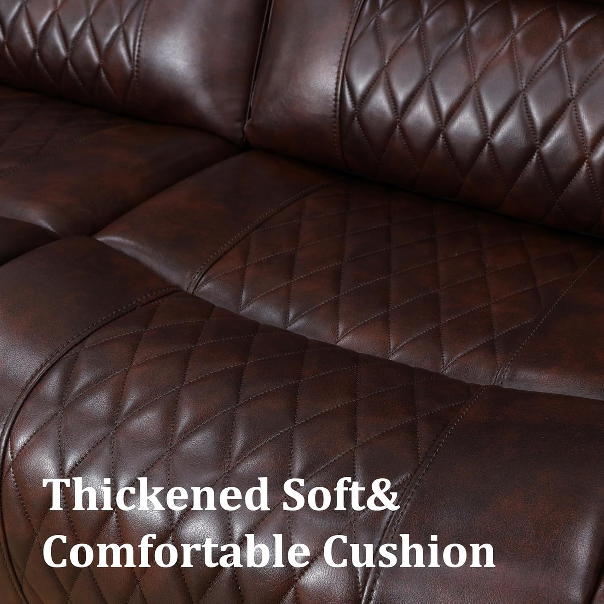 Breathing Leather Reclining Sectional Couch, 6 Seat L Shaped Sofa with 2 Power Recliner Seats, Reclining Sectional
