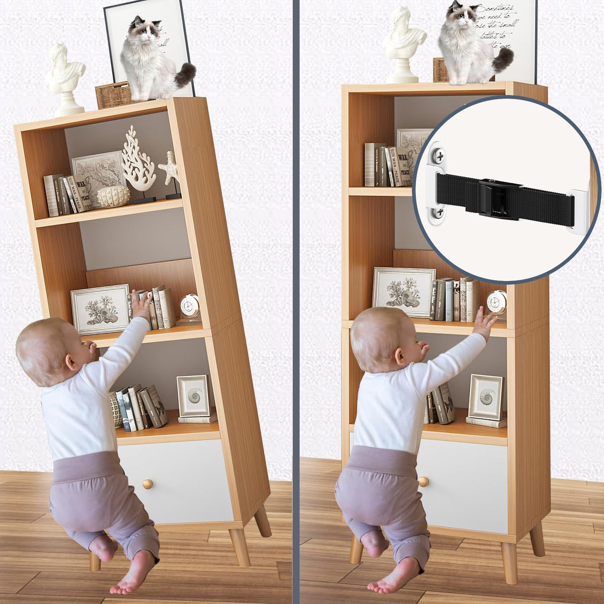 Furniture Anchors(2 Sets)for Baby Proofing Removable Anti Tip Furniture Anchors Adjustable Furniture Wall Anchor
