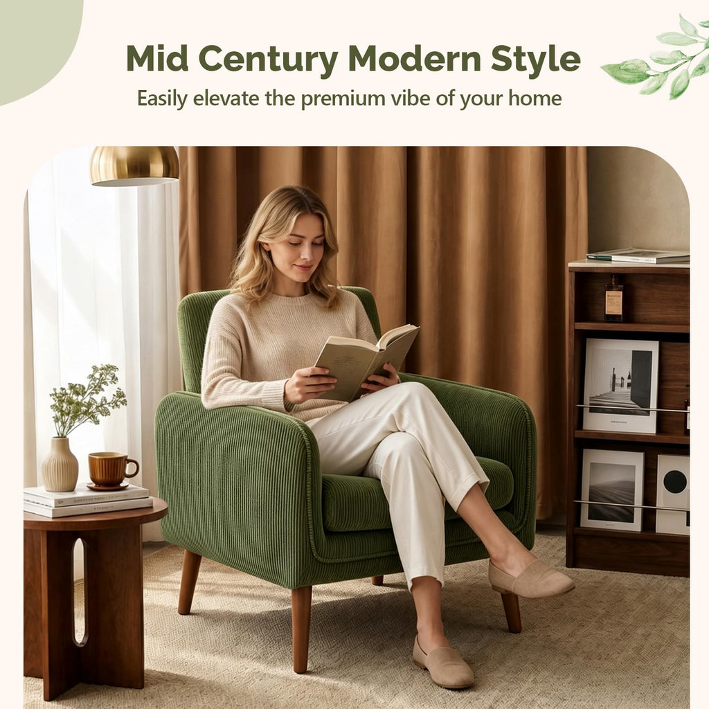Mid Century Modern Low Back Accent Chair for Small Spaces, Green