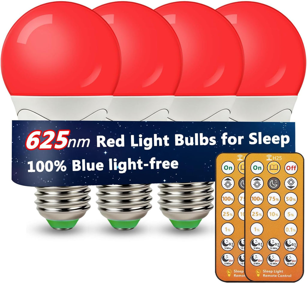 LED Red Light Bulbs for Sleep with Remote Control, E26 Circadian Light Bulb A15, 5W(40W Equivalent) for Sleep