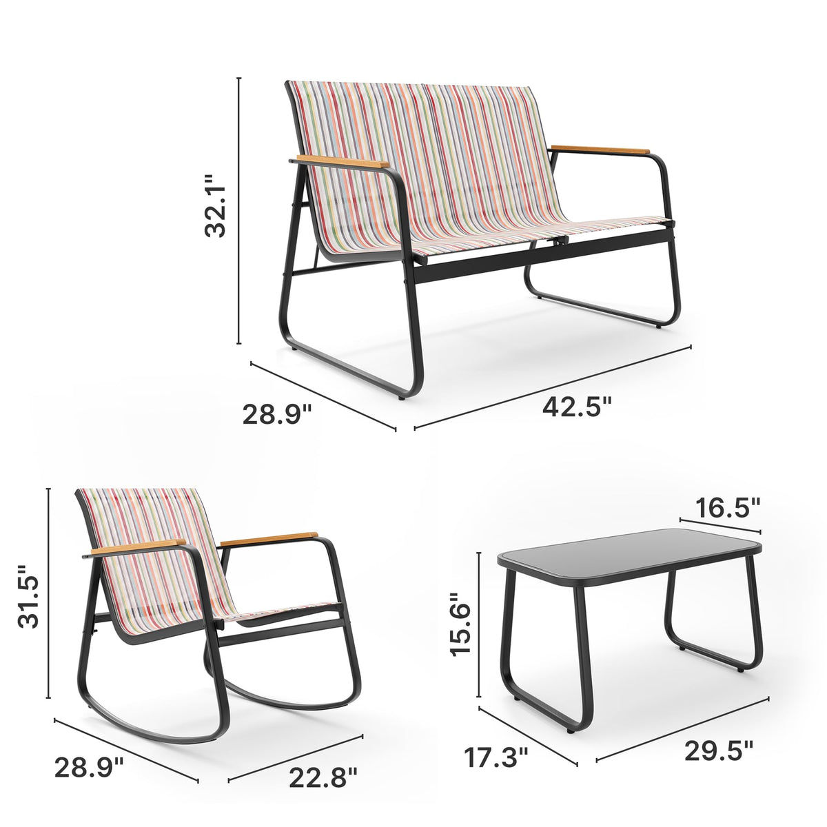 4-Piece Patio Furniture Set, Textile Conversation Set, Stripe