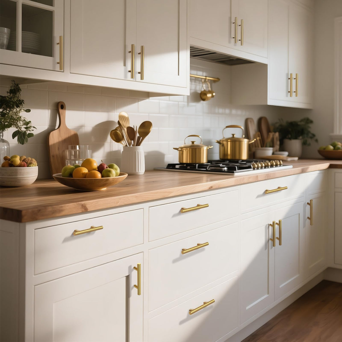 30 Pack Kitchen Brushed Brass Cabinet Handles 5" Hole Centers(128mm) Dresser Drawer Pulls Gold Cabinet Handles Modern