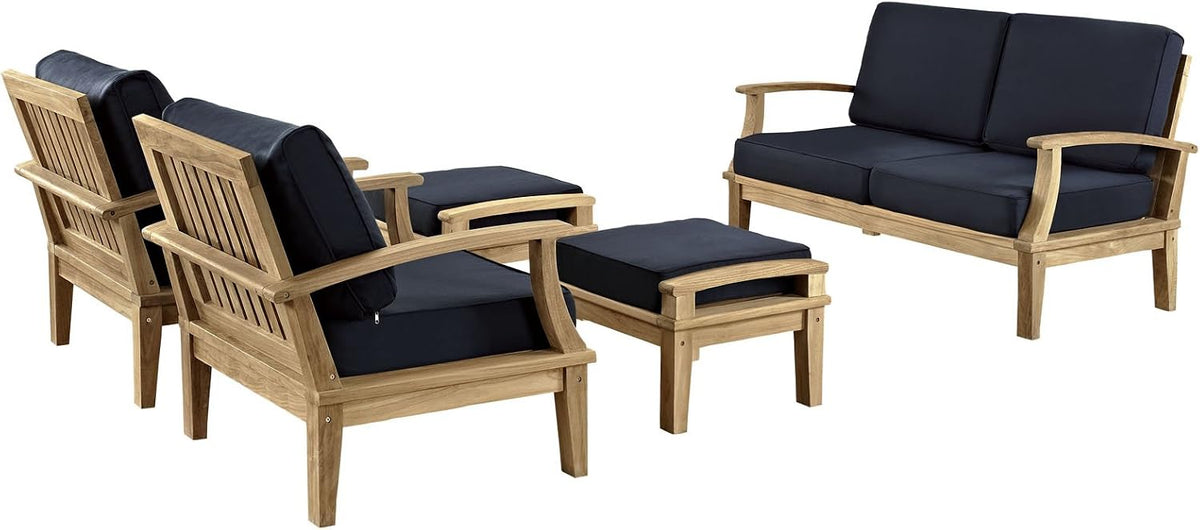 Marina Premium Grade A Teak Wood 5-Piece Outdoor Patio Furniture Set in Natural Navy