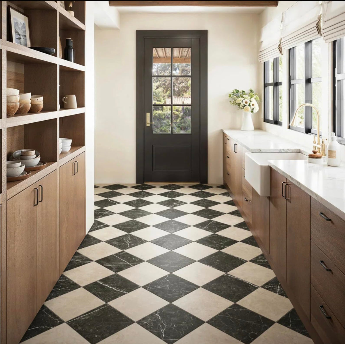 Palazzo Checkerboard | 12"x12" Porcelain Marble Look Floor & Wall Tile (Nero/Crema, Carton)