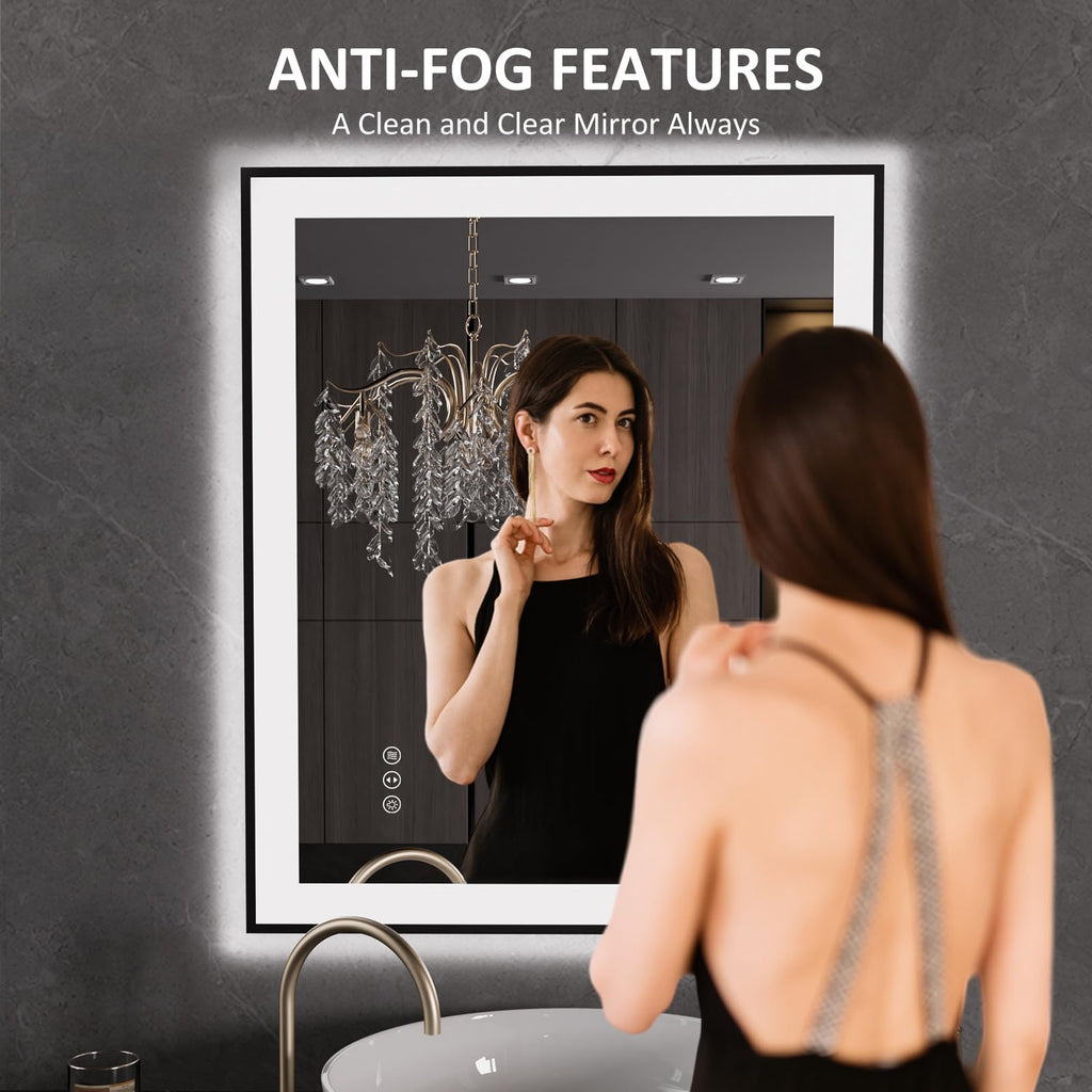 30"X36" LED Bathroom Mirror Black Framed