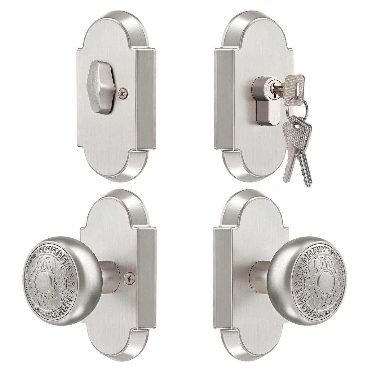 Satin Nickel Door Knobs with Deadbolt, Door Lock Set with Lock and Key