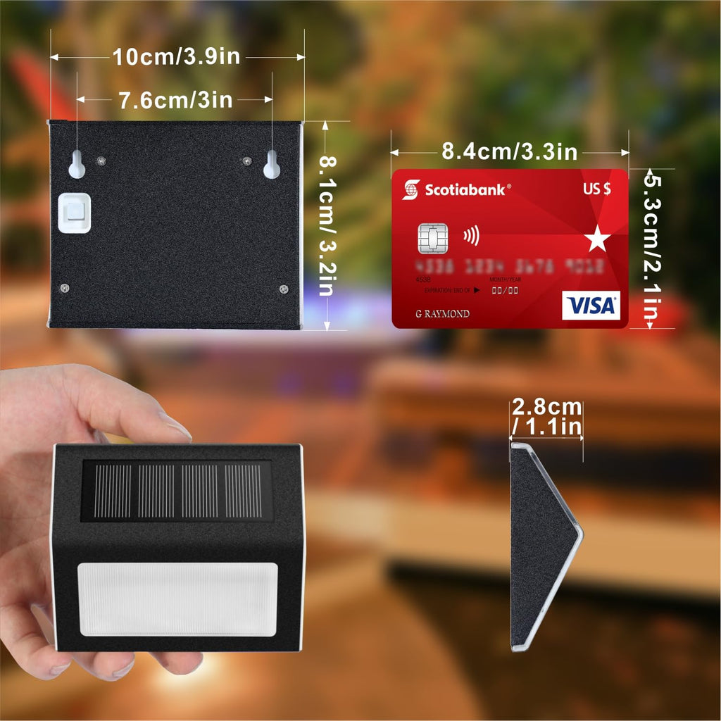 Warm White Solar Lights for Deck Step Fence, Black SST Housing, 6 Pack
