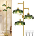 Vintage Floor Lamps Bedroom-3 Light Dimmable Gold Floor Lamp with Glass Lampshape, Flower Tall Lamp Modern Mid