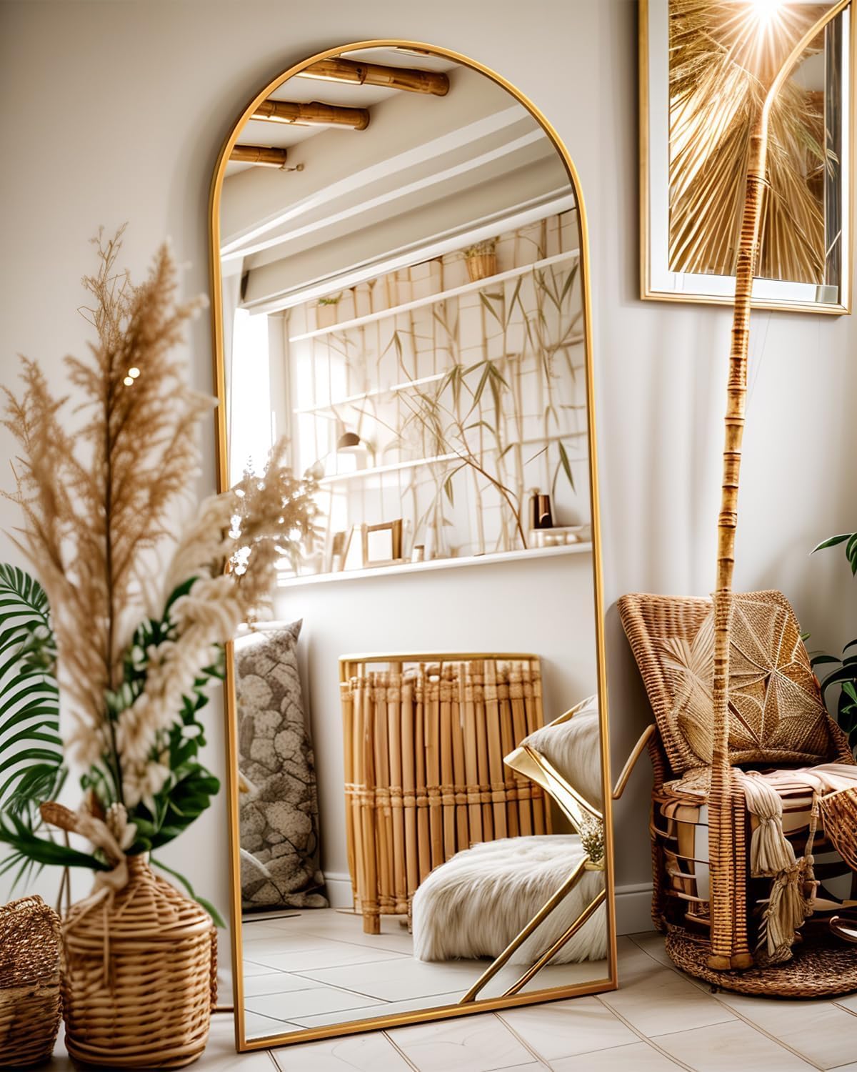 58" x19" Arched Full Length Mirror, Floor Mirror with Stand,Gold