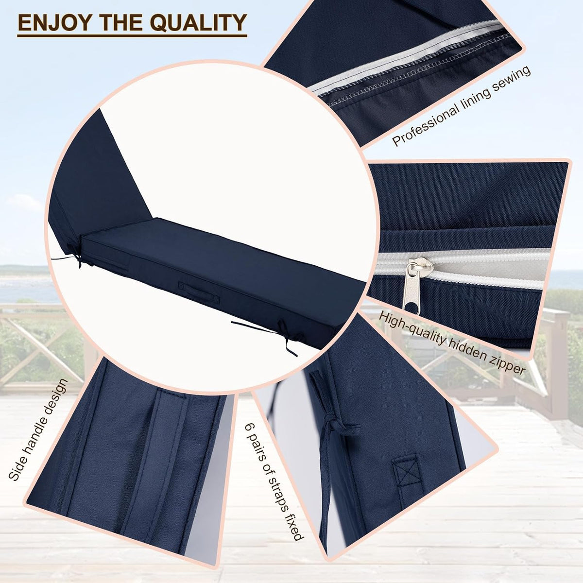 Chaise Lounge Cushions Outdoor Set of 2, Waterproof & Fade Resistant Patio Lounger Cushions, Replacement Sun Lounger