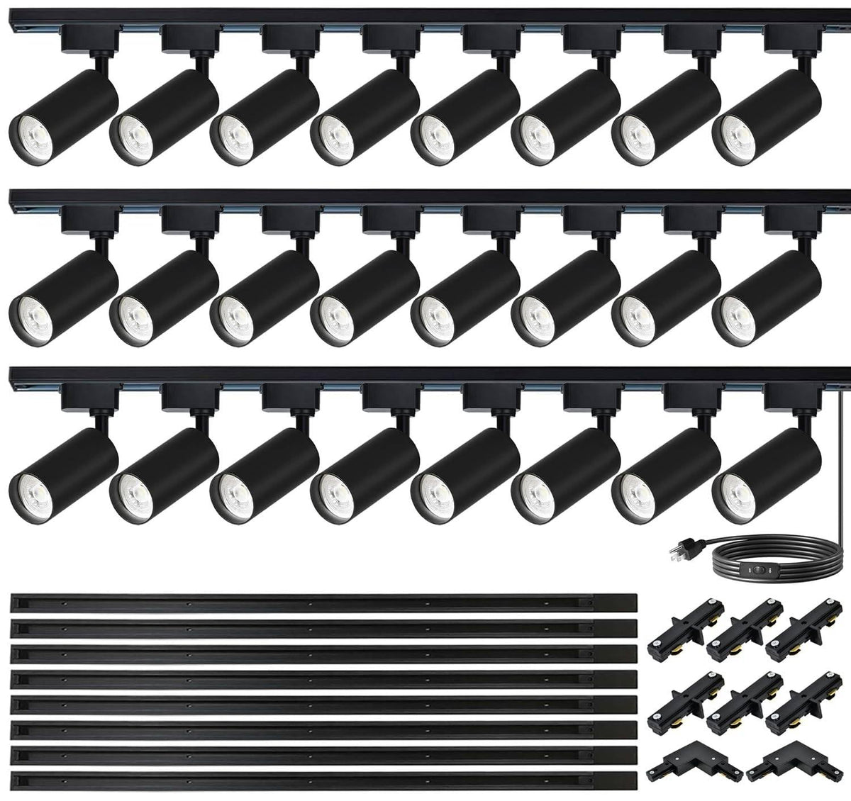 Plug‐in Track Lighting Kit with H‐Type 6000K Cool White 24 Heads