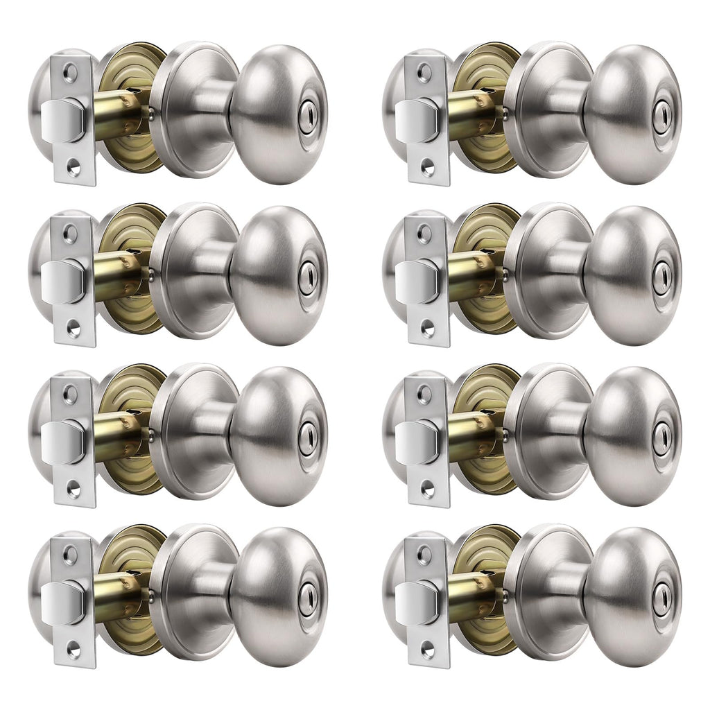 8 Pack Oval Privacy Door Knobs Interior Satin Nickel Door Knobs Bedroom Keyless Egg Shaped Door Knobs and Handles