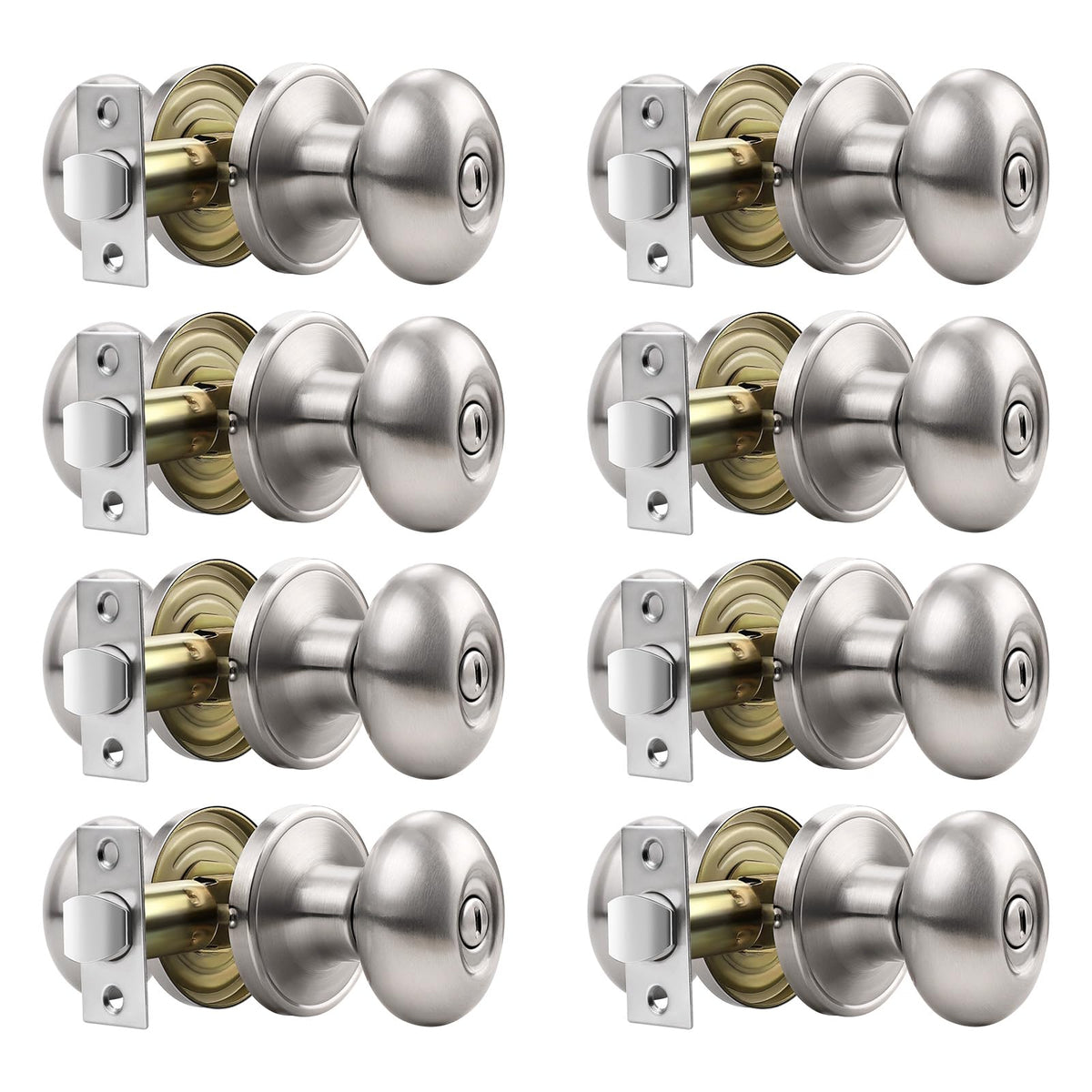8 Pack Oval Privacy Door Knobs Interior Satin Nickel Door Knobs Bedroom Keyless Egg Shaped Door Knobs and Handles
