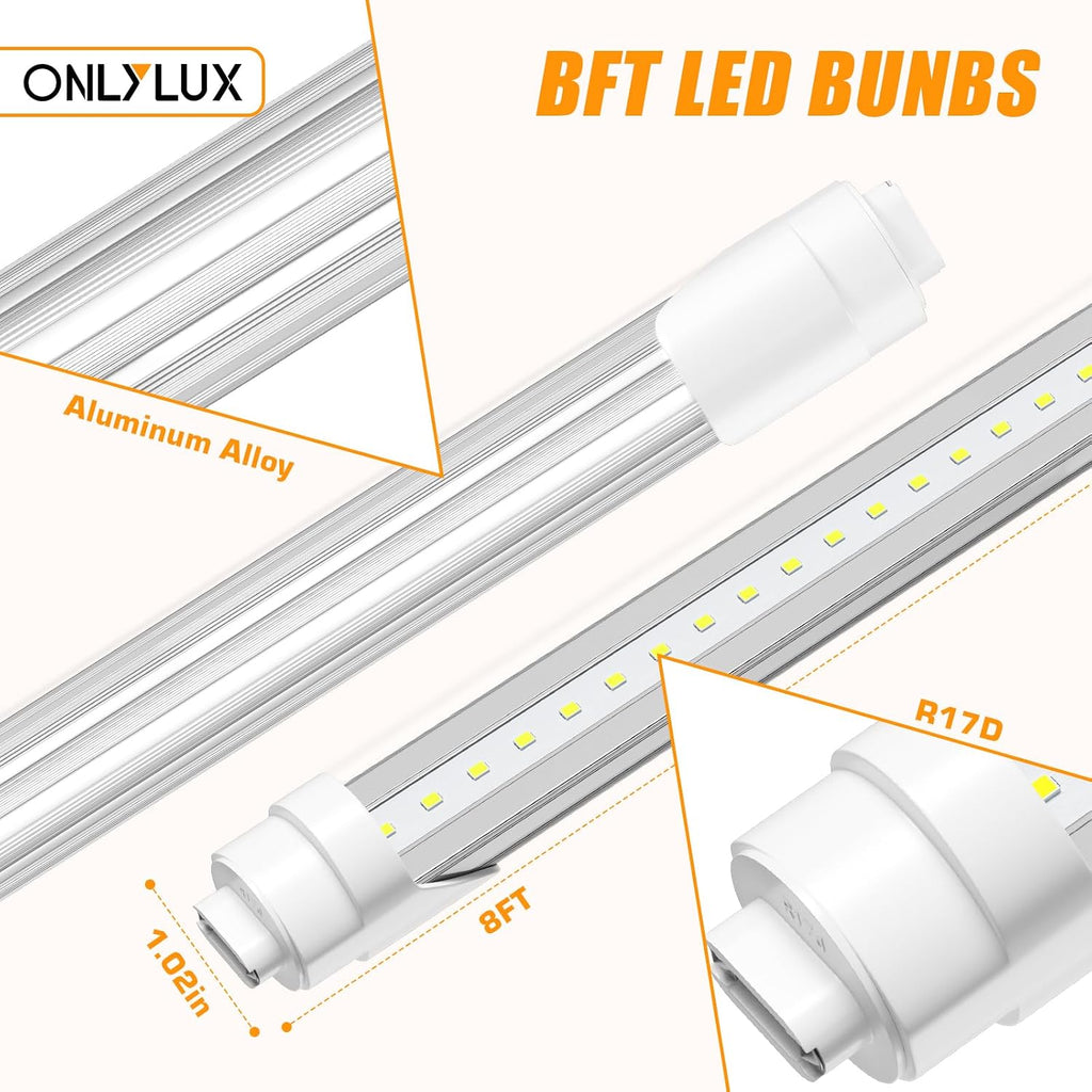 8ft R17D LED Tube Light, 8 Foot Led Bulbs, 40W 6000K 4800LM 10 Pack