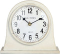 Antique Inspired Farmhouse Desk Or Mantel Clock, Battery Powered, Metal Body, Ivory