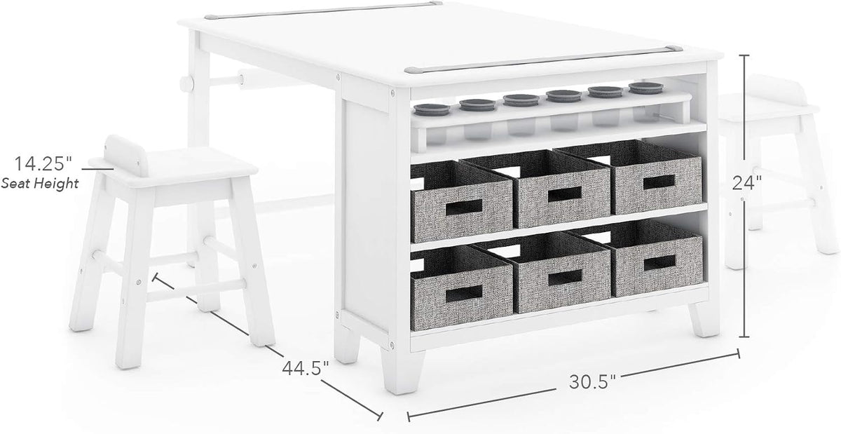 Kids' Art Table and Chair Set - Linen White: Wooden Kids Play Table for Arts and Crafts | Coloring Desk with Paint