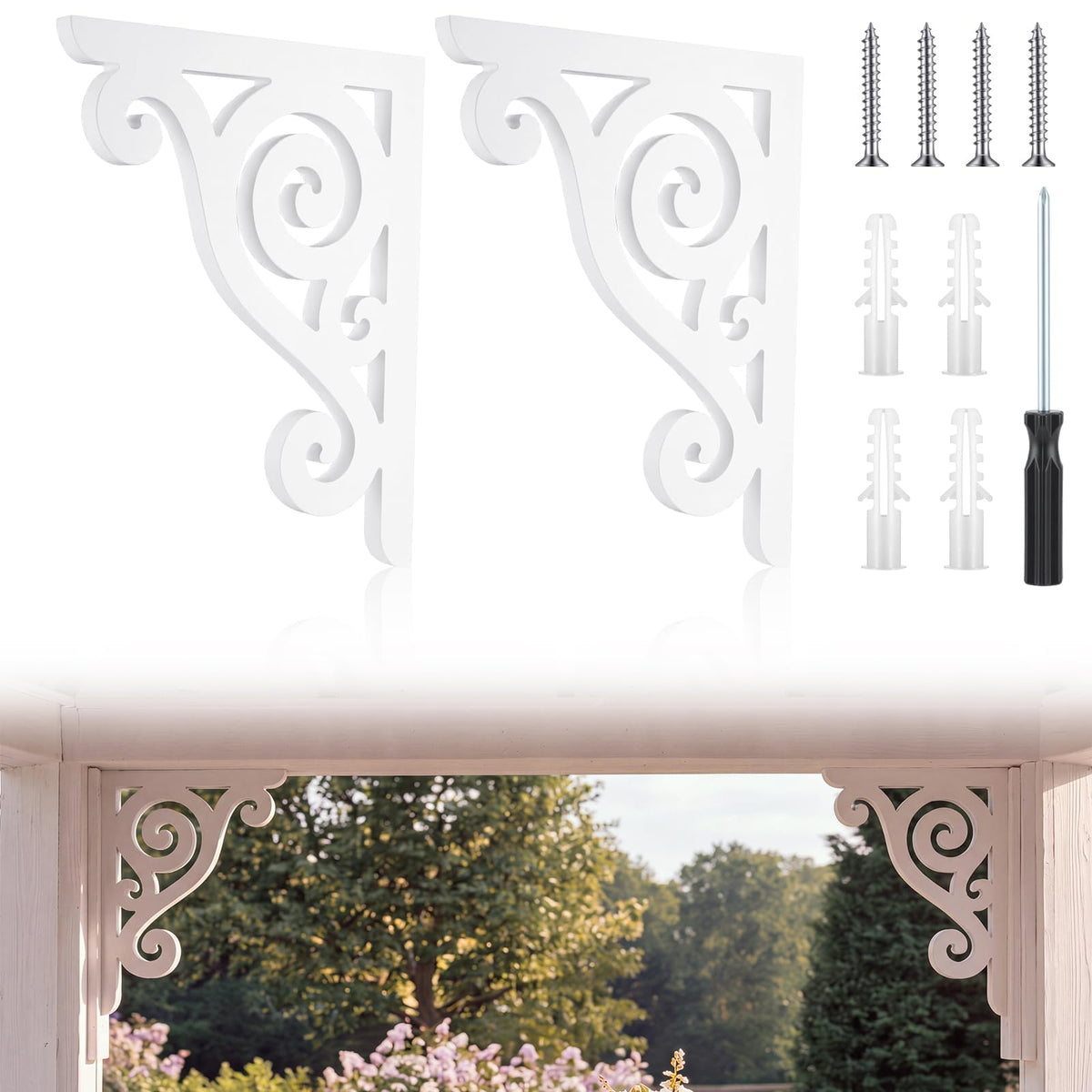 2 Pcs Large Wood Porch Corbels for Doorway 9.3" W x 0.6" D x 12" H