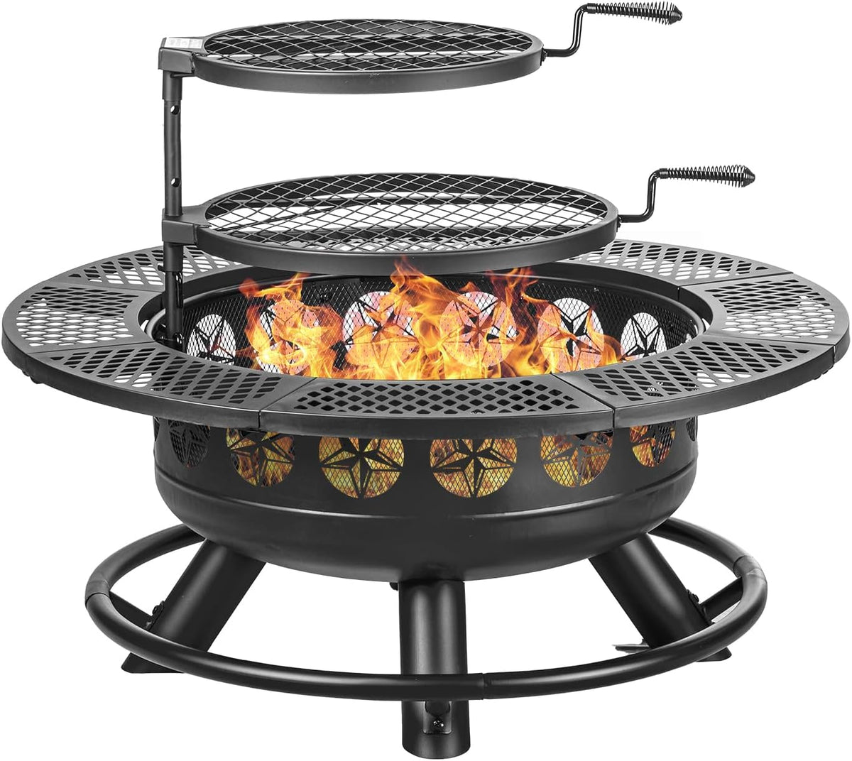 36-Inch Outdoor Wood Burning Fire Pit with Two Cooking Grills