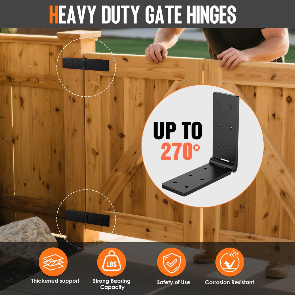 Heavy Duty Wood Door Hinges, 270° Gate Hinges for Fence Barn Doors