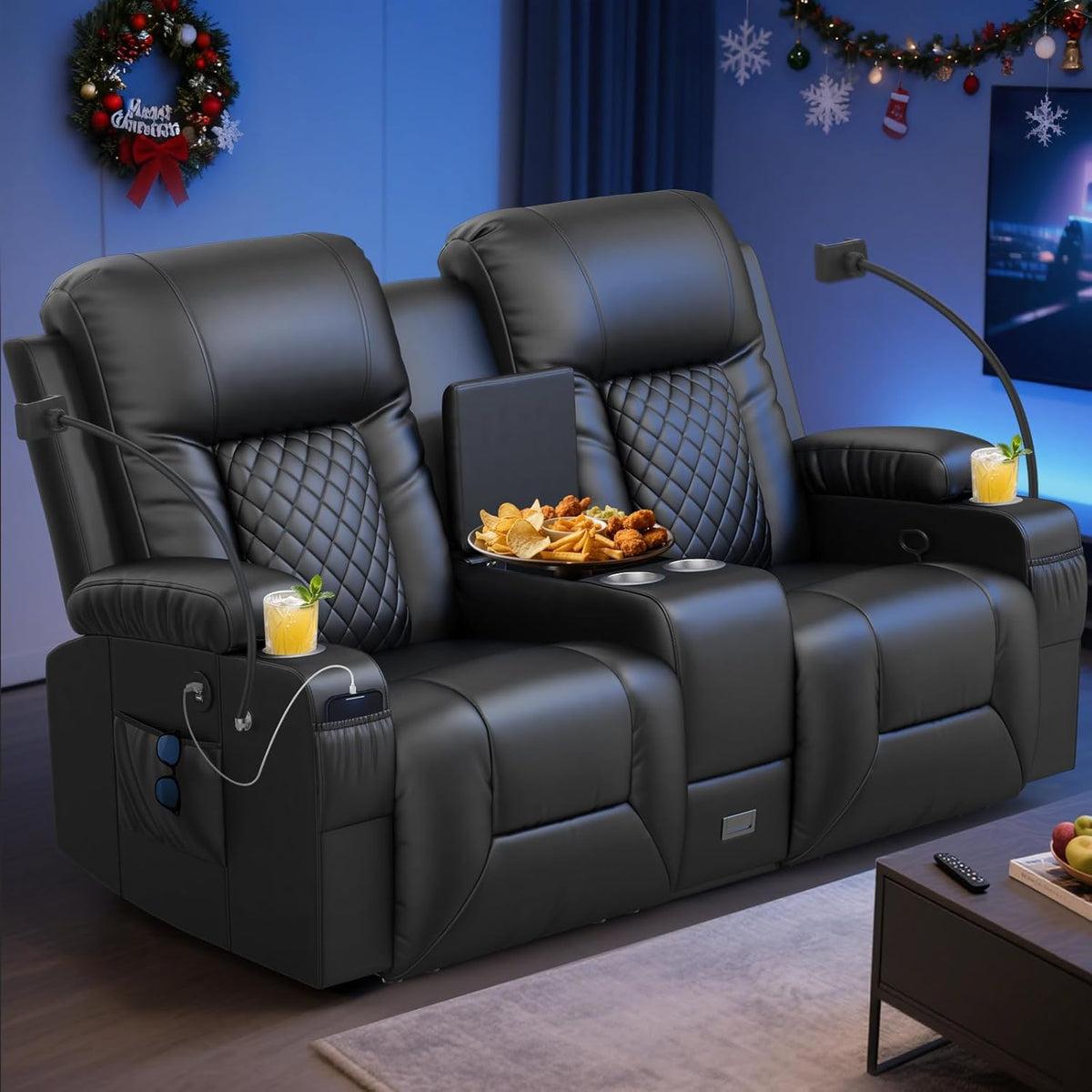 Loveseat Recliner Sofa, Home Theater Seating with Center Console