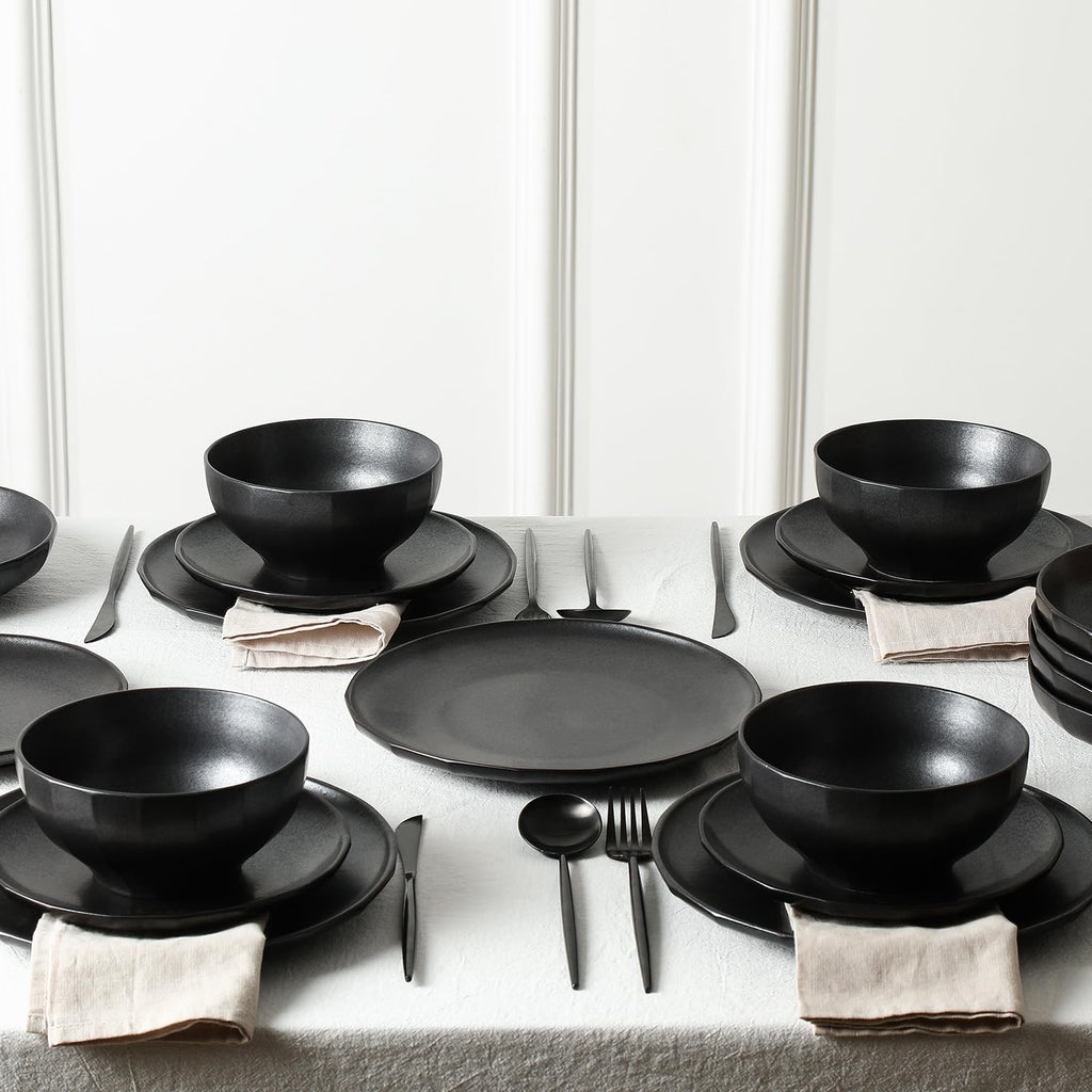 Lain Rio 12-Piece Dinnerware Set Stoneware, Black