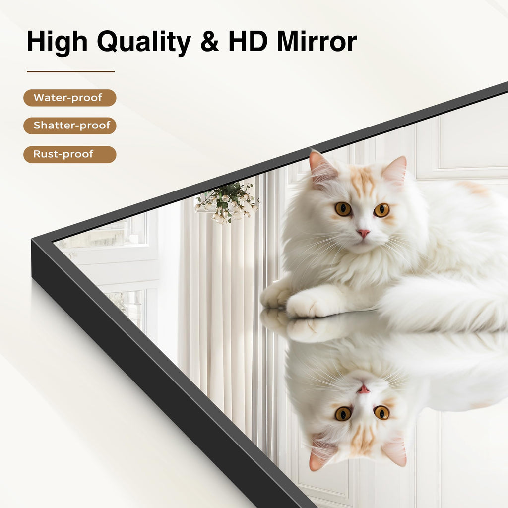 36x72inch Bathroom Mirror, Black Rectangle Mirror with Thin Metal Frame, Large Rectangular Wall Mirrors m, Hair