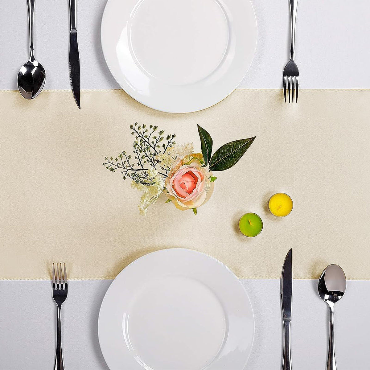 10-Pack Satin Table Runner Champagne 12 x 108 inches Long, Table Runners for Wedding, Birthday Parties, Banquets