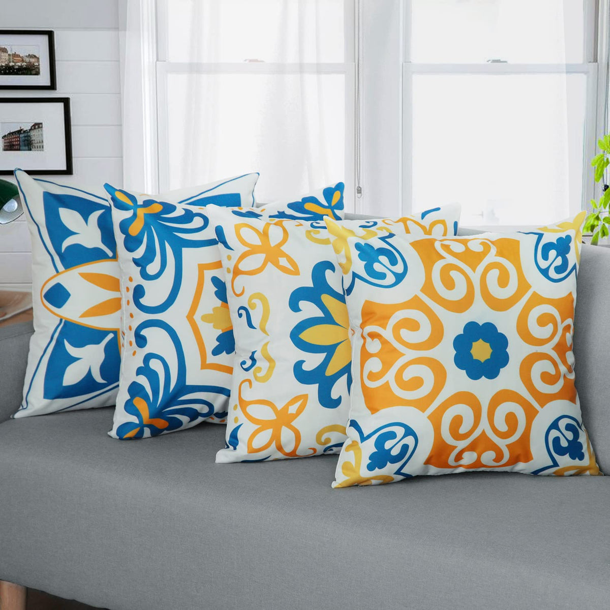 Outdoor Waterproof Throw Pillow Covers Set of 4 Floral Printed and Boho Farmhouse Outdoor Pillow Covers Funiture
