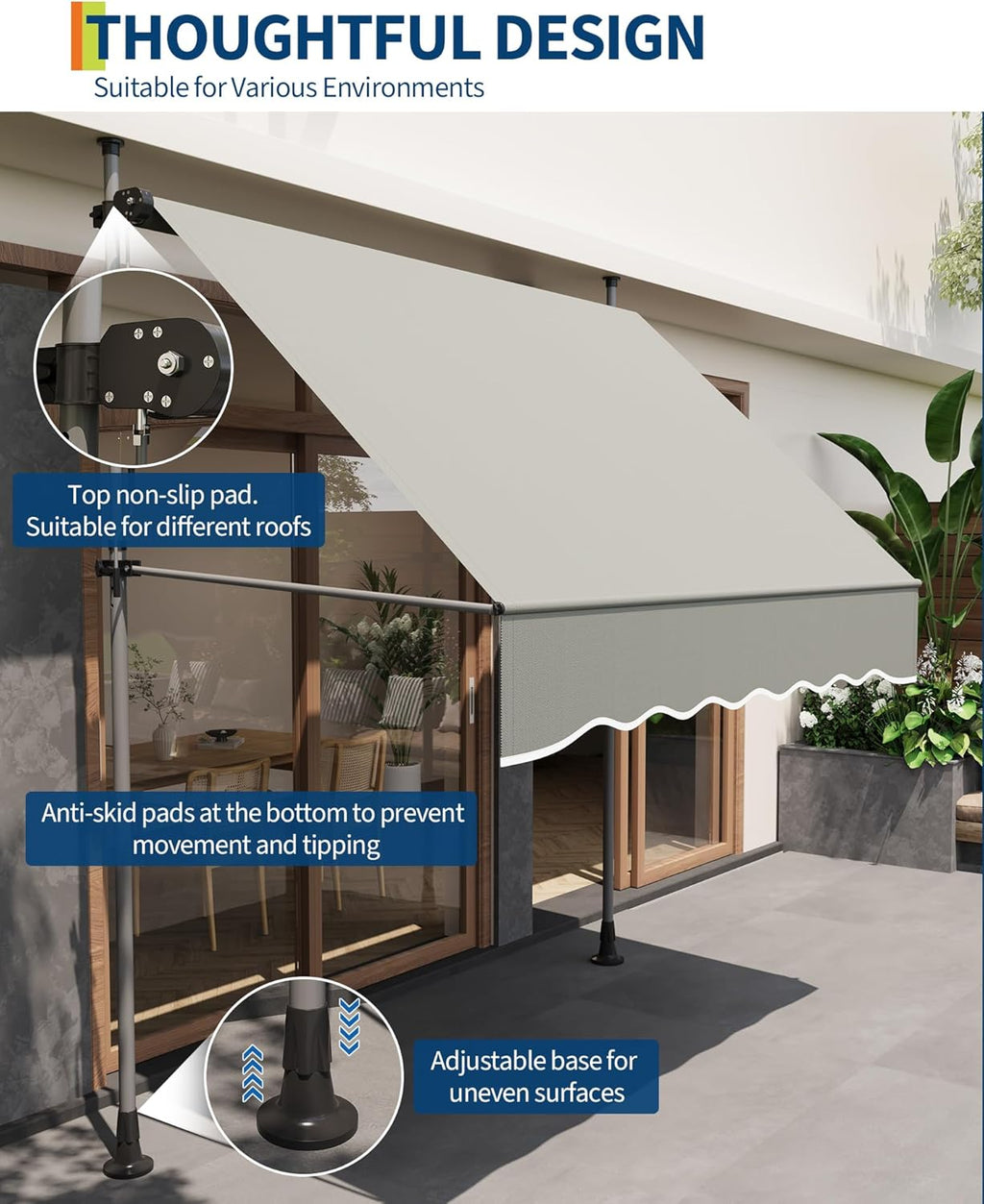 118'' Manual Retractable Awning , Angle & Height Adjustable Sunsetter Retractable Awning, Exterior Outdoor Sunshade