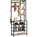 Hall Tree with Shoe Rack and Coat Hooks, Rustic Brown and Black
