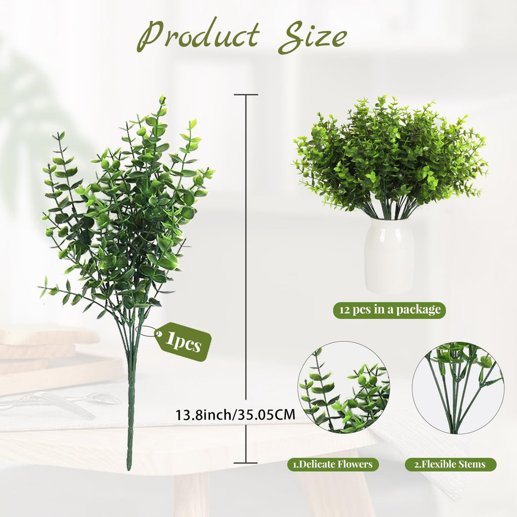 Artificial Boxwood Stems Fake Eucalyptus Plants UV Resistant 12Pcs