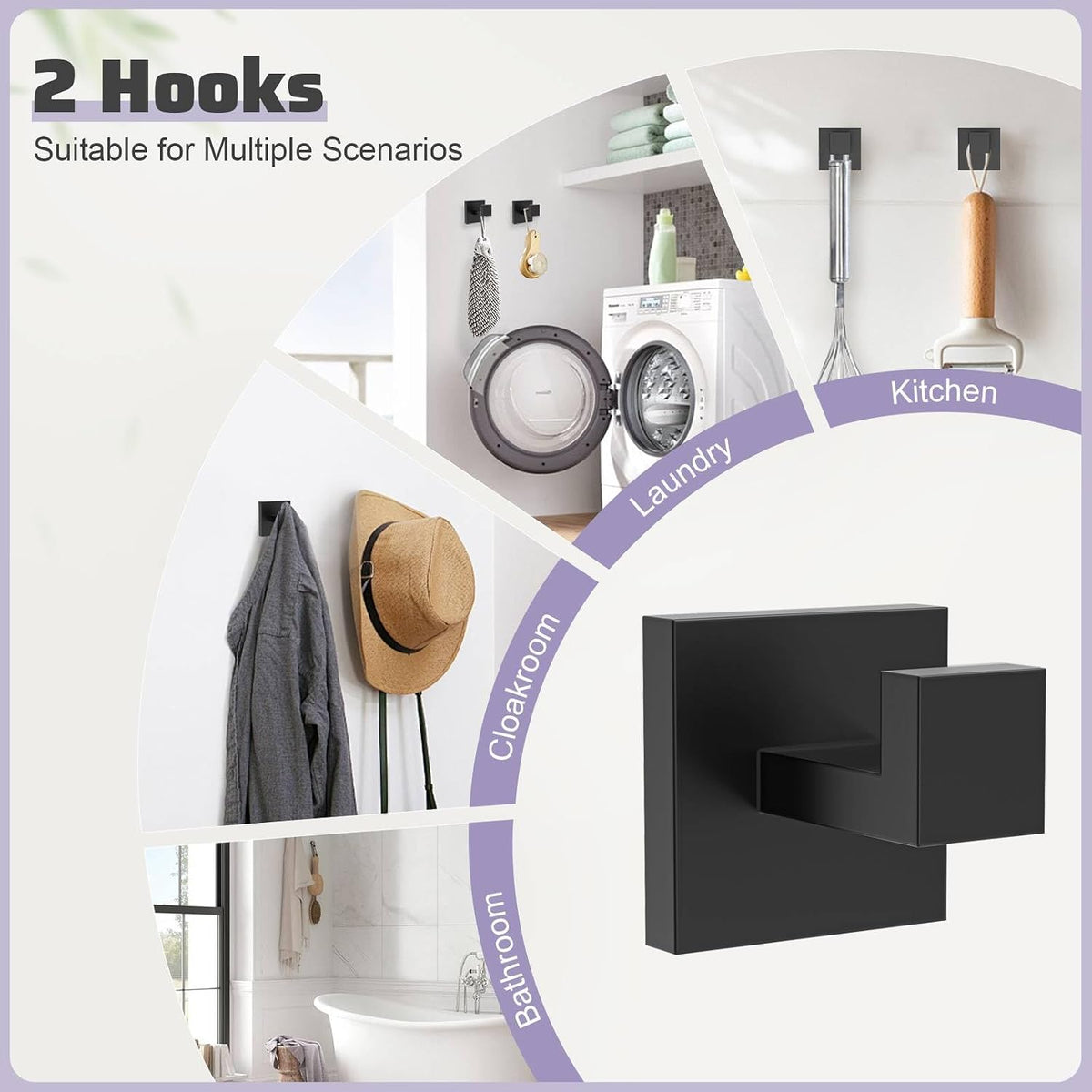 Matte Black Towel Bar Set 5-Piece Bathroom Hardware Accessories Set,23.6 Inch Modern Towel Holder Set SUS304