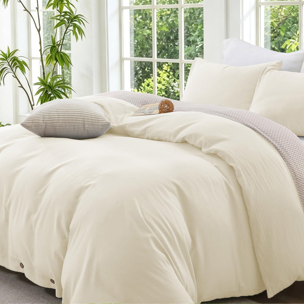 Duvet Cover Set 100% Washed Cotton Linen Like