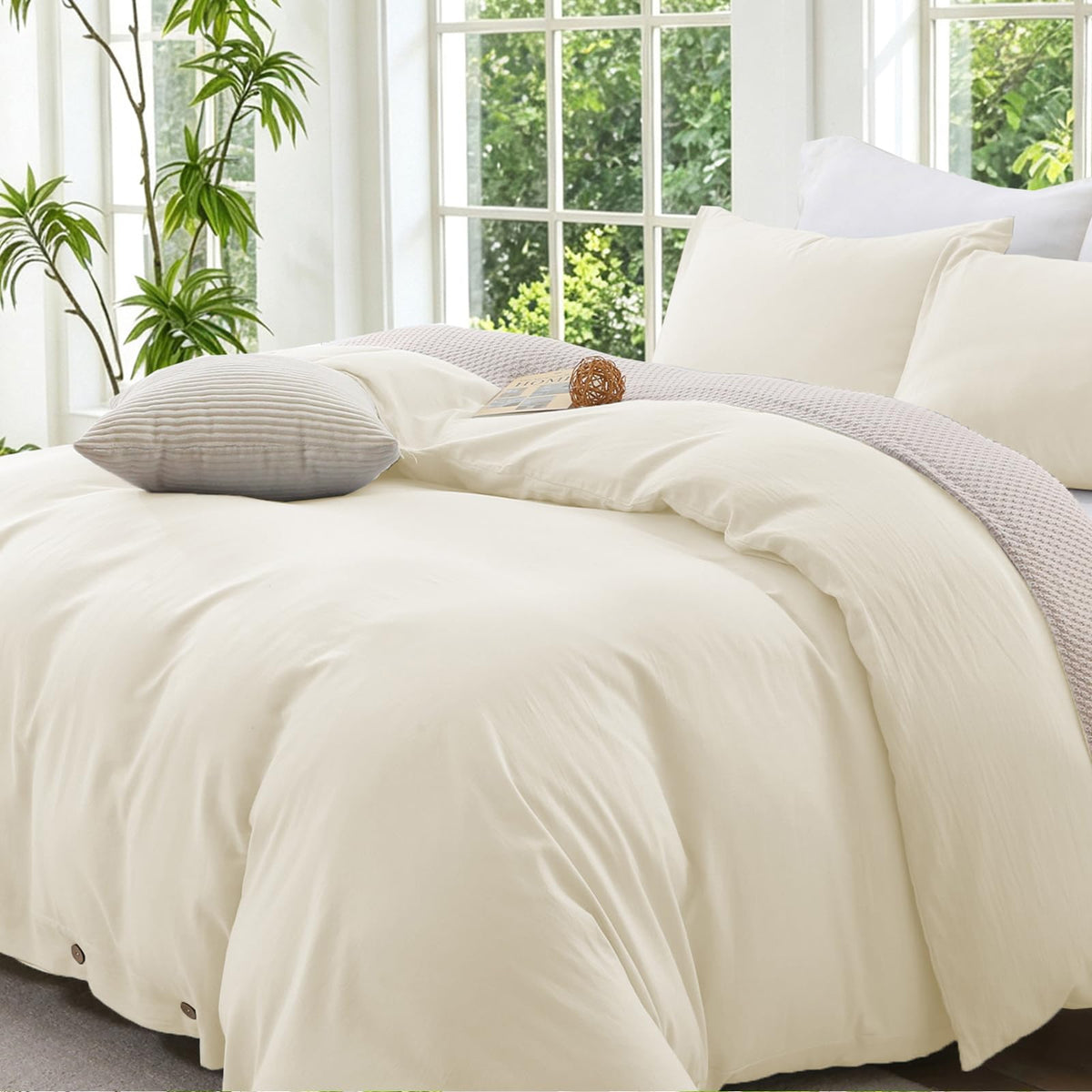 Duvet Cover Set 100% Washed Cotton Linen Like