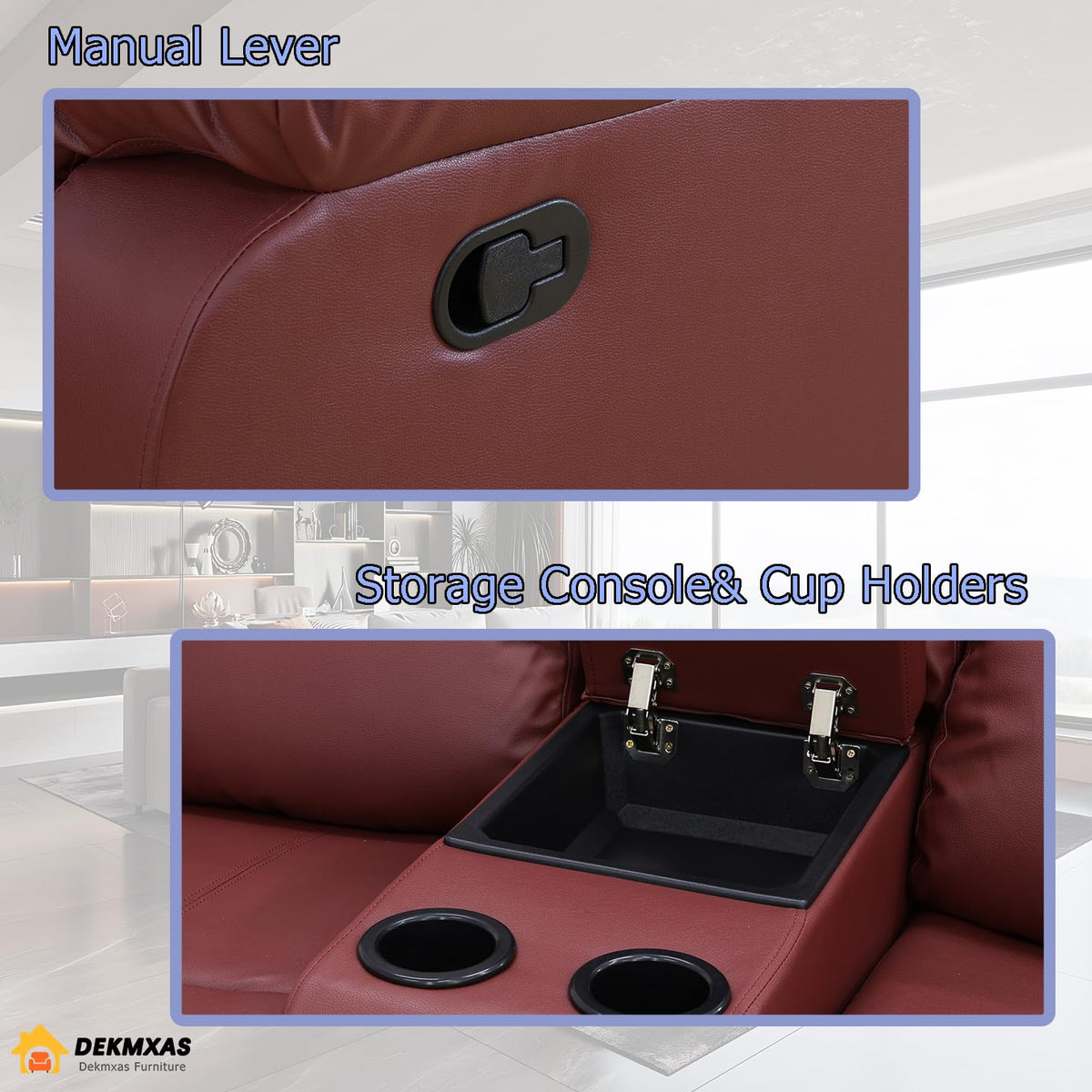 2PCS Manual Recliner Sofa Set Living Room Furniture Sets Bonded Leather Reclining Couch Set Modern Sofa and Loveseat